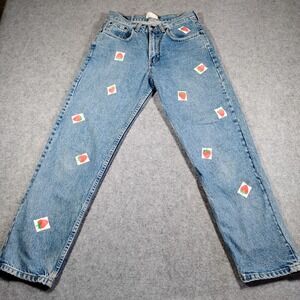 Born Again Bluez Vintage Strawberry Patch Jeans Womens 30x29 High Rise Straight
